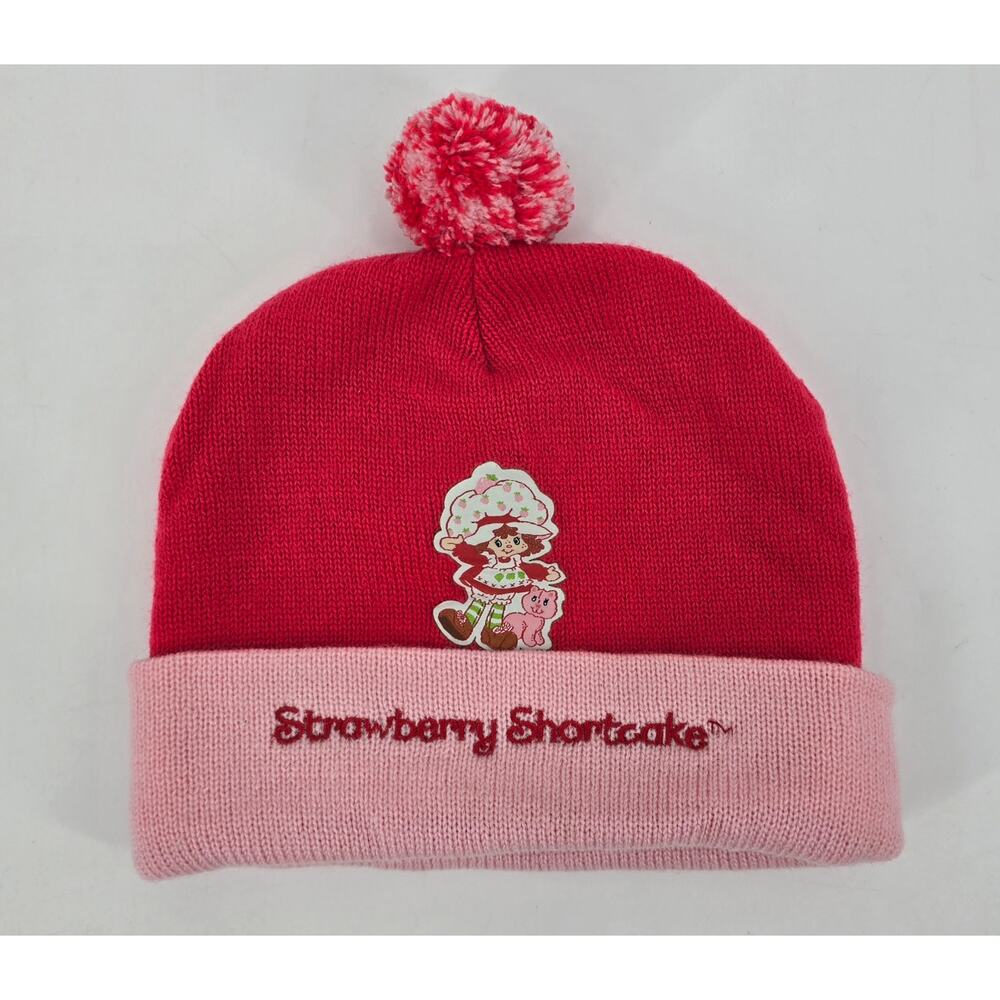 Vintage  Y2K 2003 Strawberry Shortcake Beanie Pom Winter Hat Red & Pink One Size